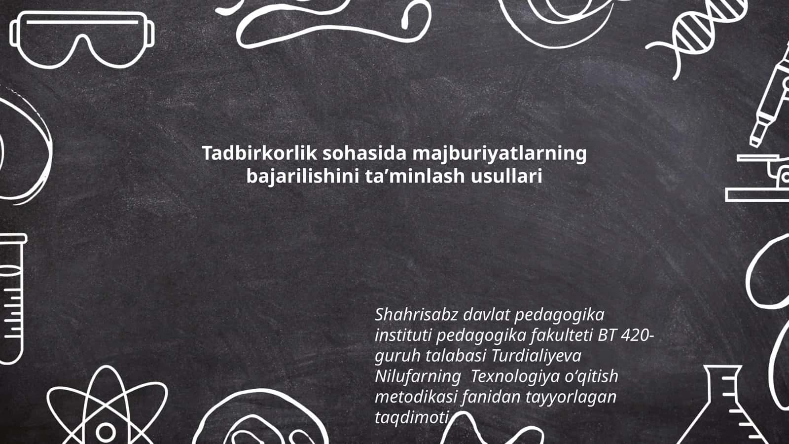 Texnologiya oʻqitish metodikasi fanidan tayyorlagan taqdimoti 1