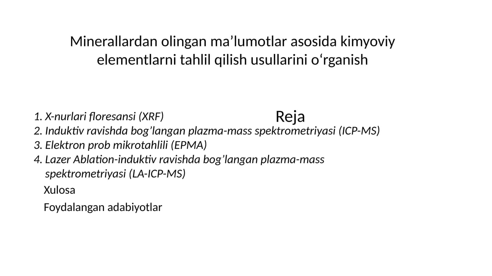 Kimyoviy elementlarni tahlil qilish usullarini o‘rganish 1