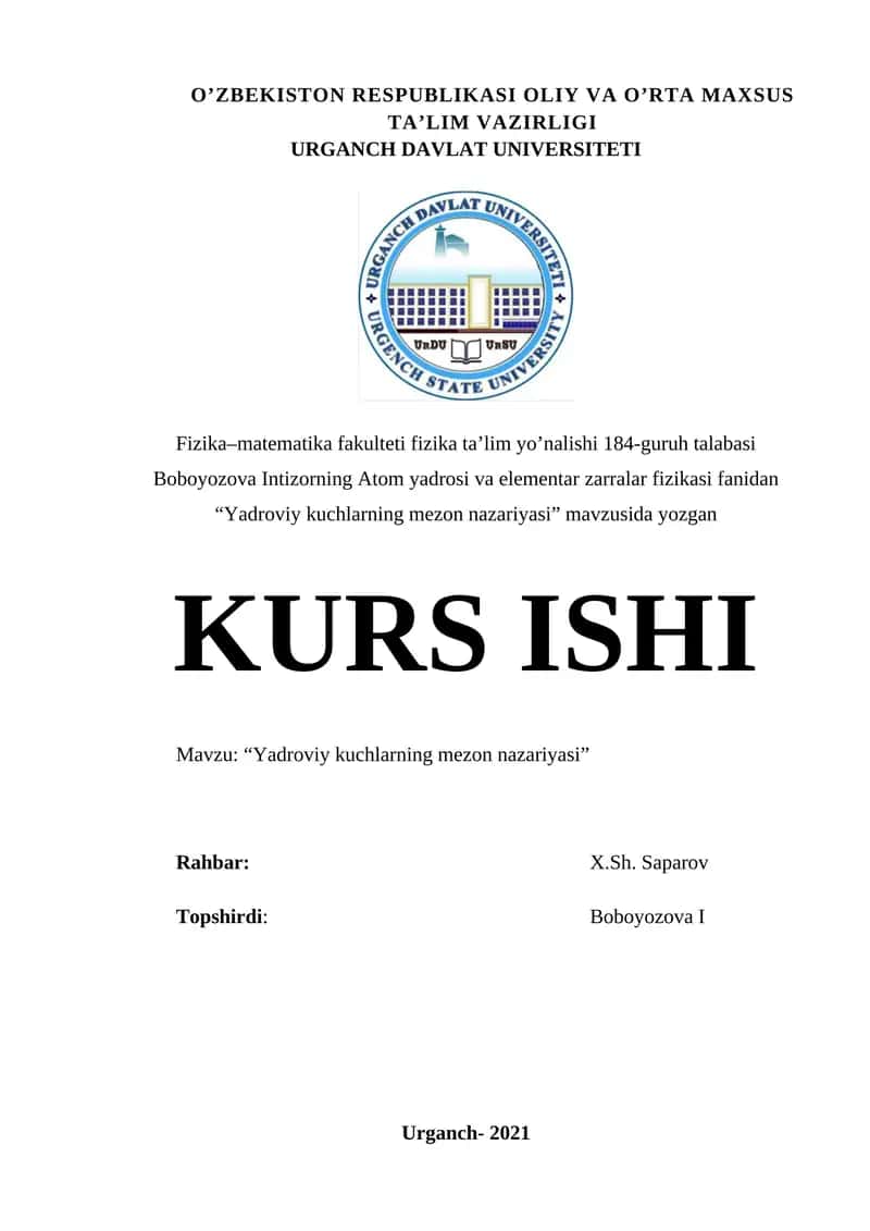 Yadroviy kuchlarning mezon nazariyasi 1