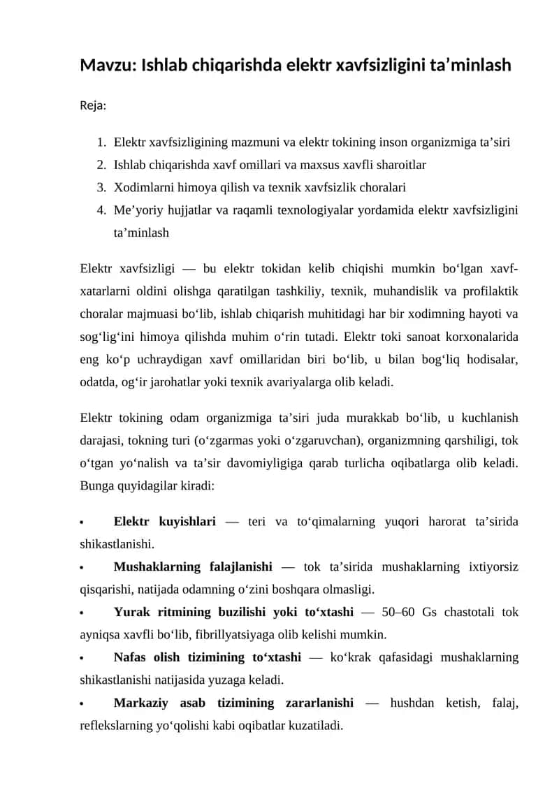 Ishlab chiqarishda elektr xavfsizligini ta’minlash 1