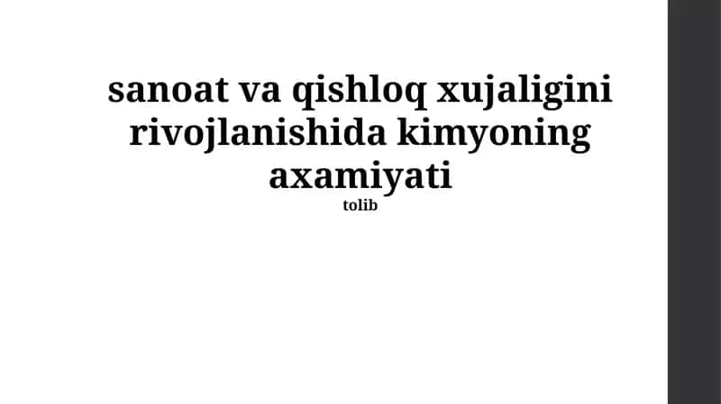 Kimyo: Qishloq xo'jaligida kimyoning ahamiyati 1