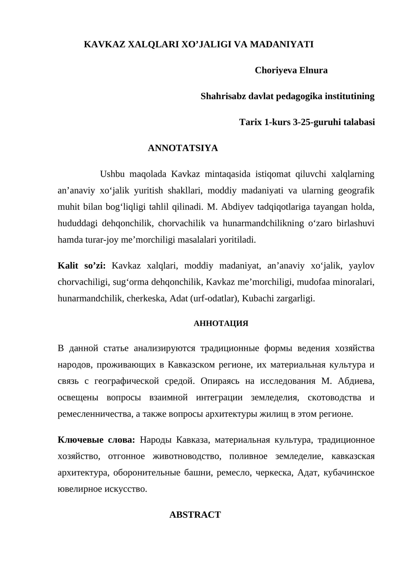 KAVKAZ XALQLARI XO’JALIGI VA MADANIYATI 1