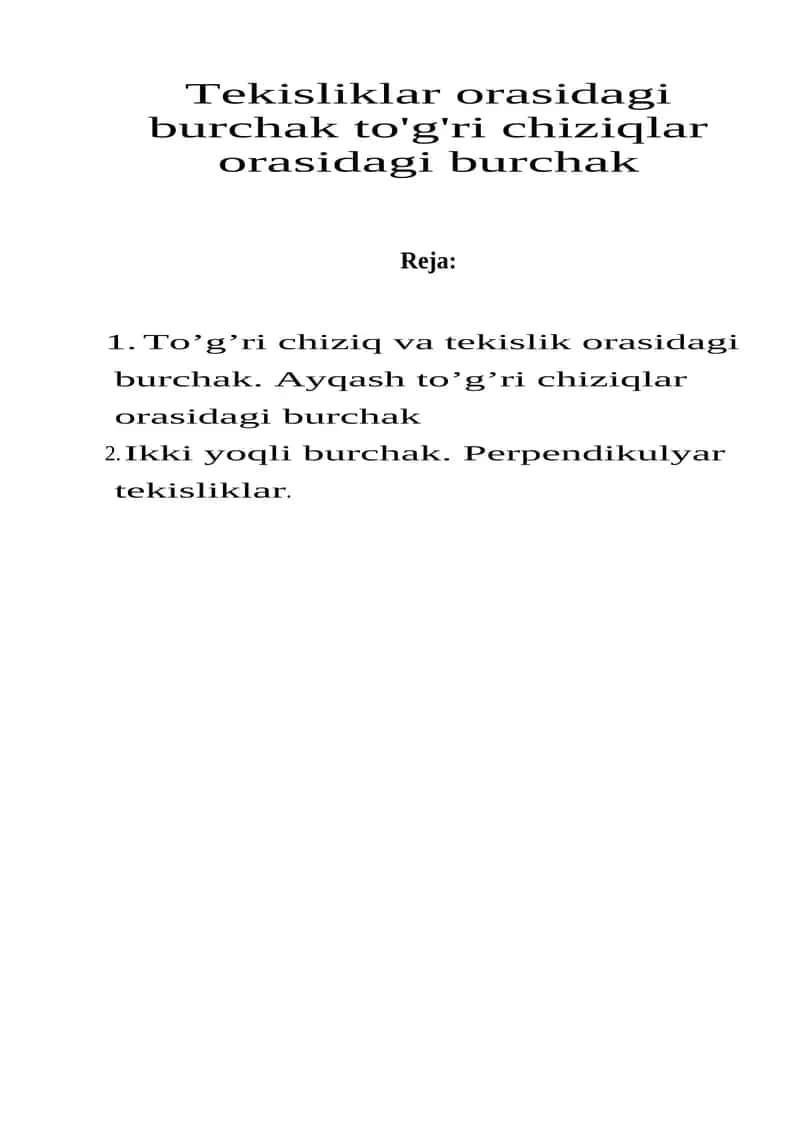 To’g’ri chiziq va tekislik orasidagi burchak 1