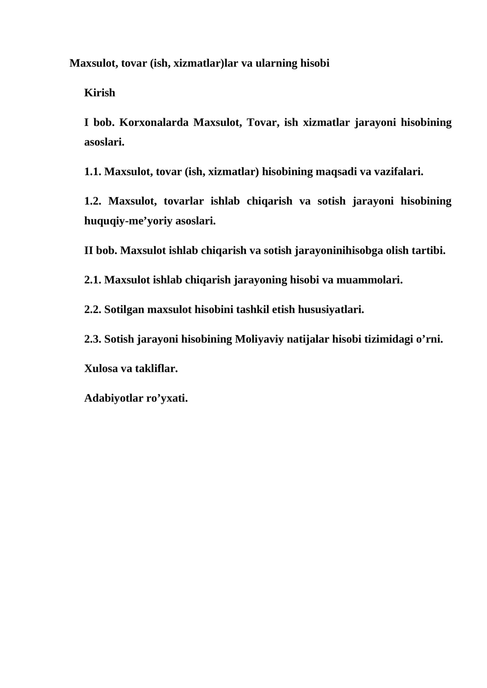 Maxsulot, tovar (ish, xizmatlar)lar va ularning hisobi 1