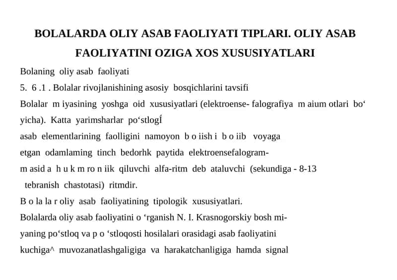 Bolalarda Oliy Asab Faoliyati Tiplari 1