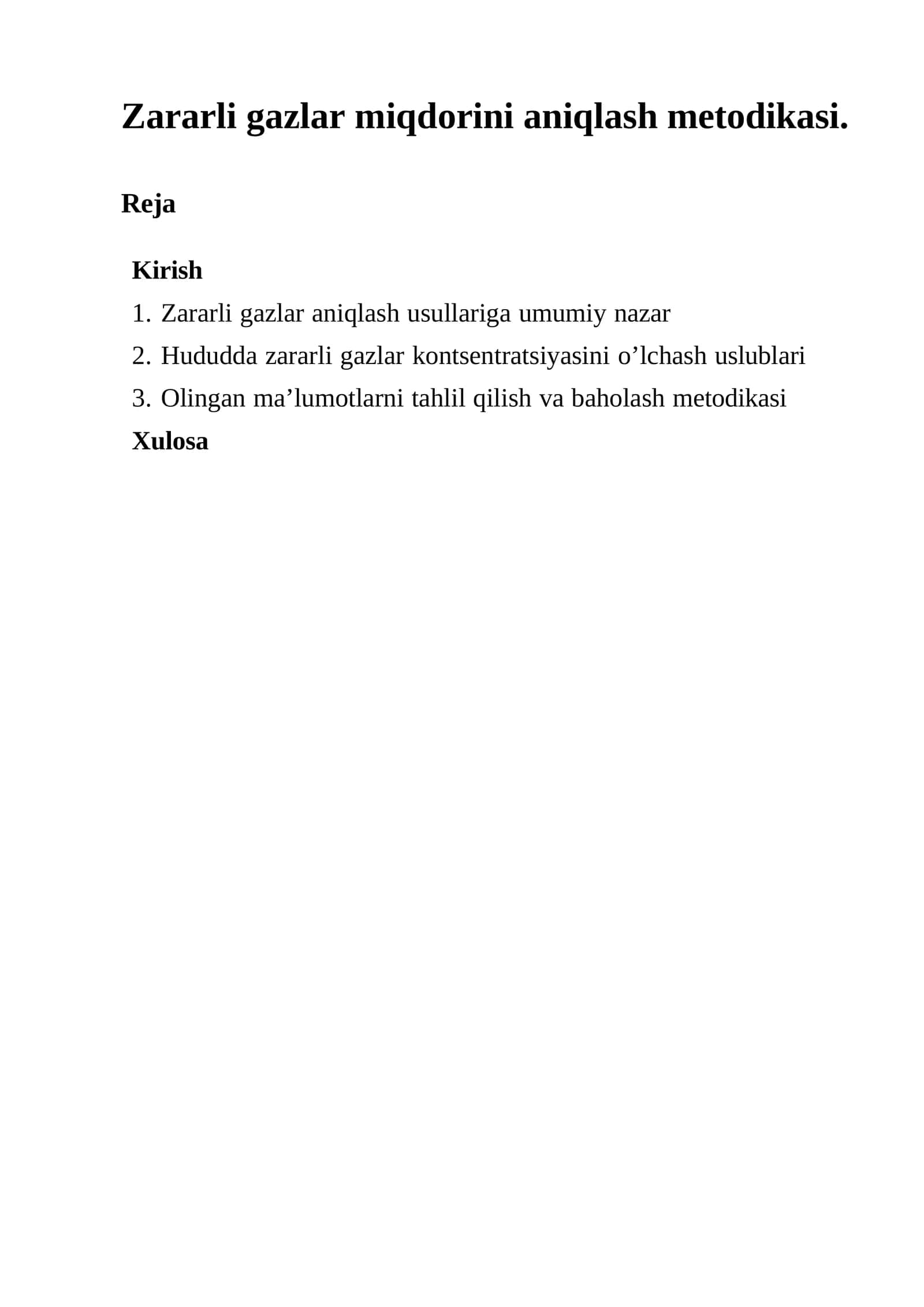 Zararli gazlar miqdorini aniqlash metodikasi 1