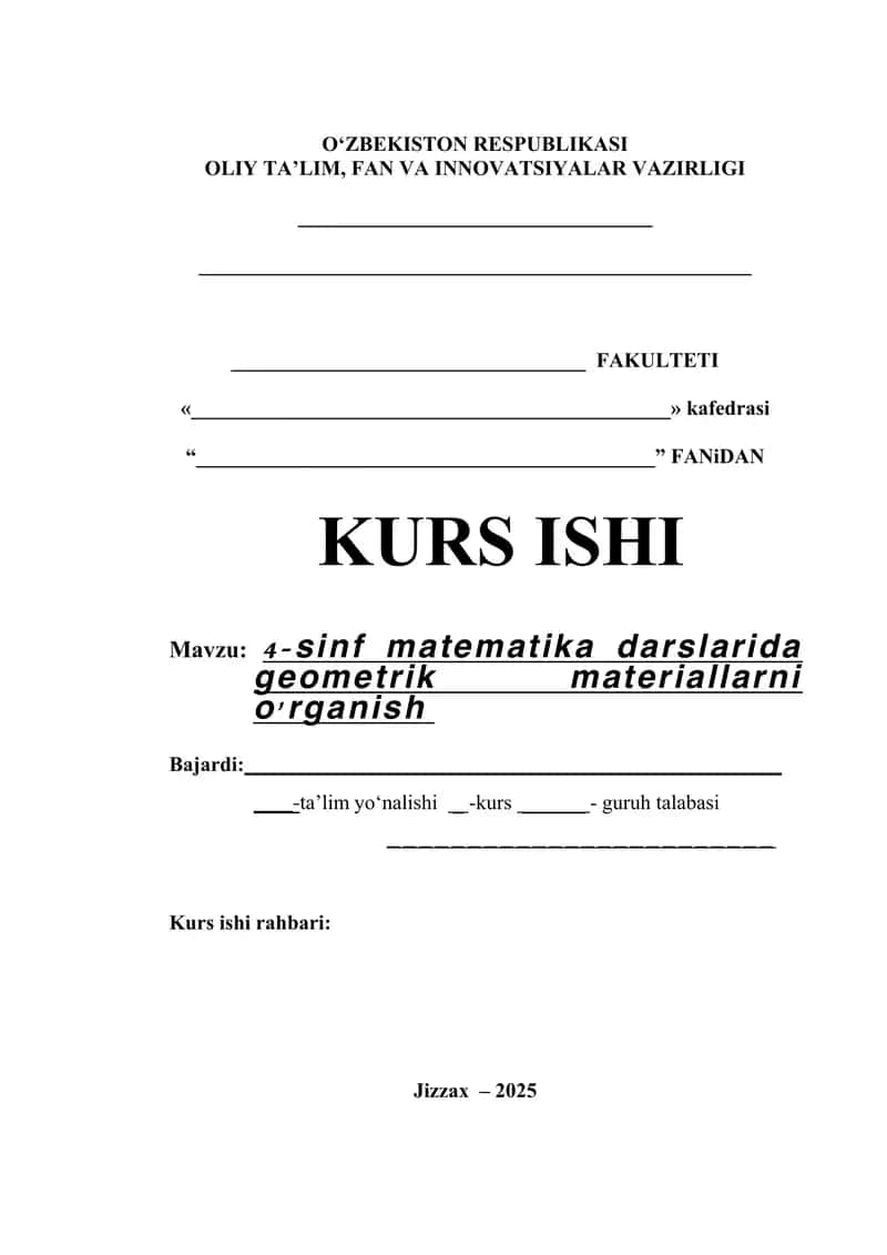 4-sinf matematika darslarida geometrik materiallarni o'rganish 1