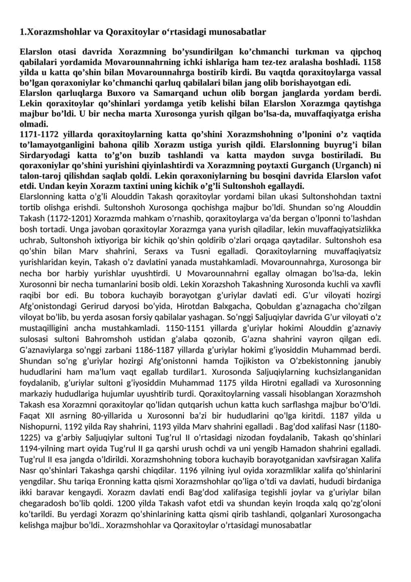 Xorazmshohlar va Qoraxitoylar munosabatlari 1