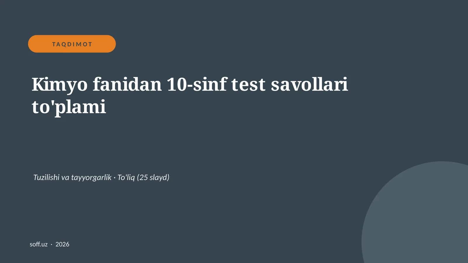 Kimyo fanidan 10-sinf test savollari to'plami 1