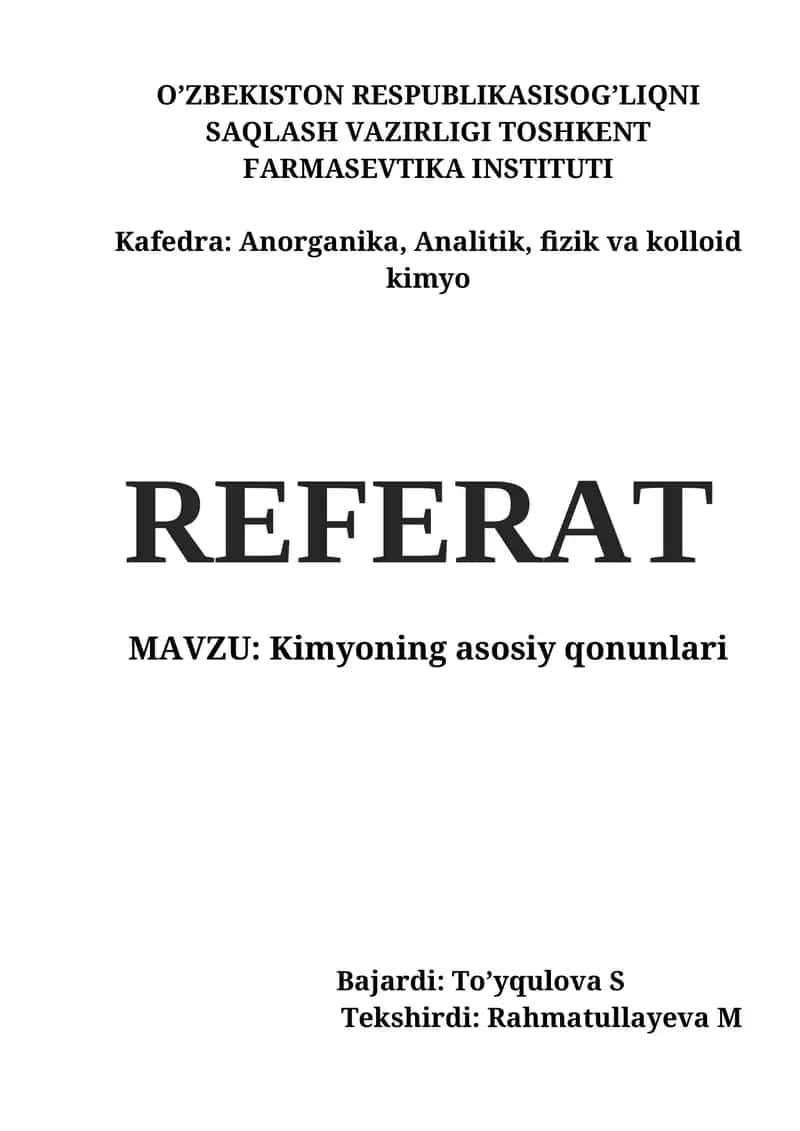 Kimyoning asosiy qonunlari 1