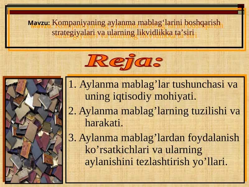 Aylanma mablagʻlarning boshqarish strategiyalari 1
