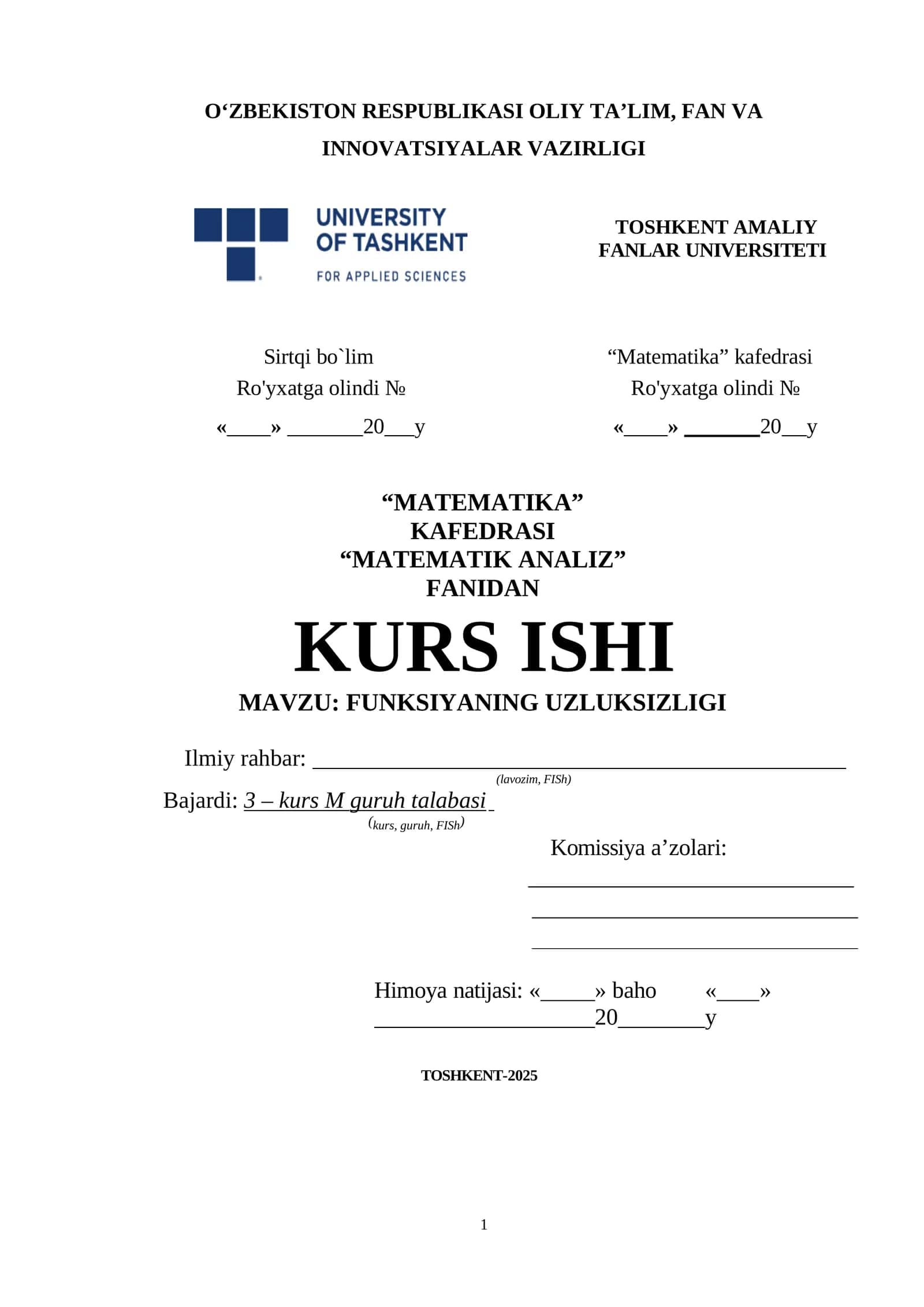 FUNKSIYANING UZLUKSIZLIGI KURS ISHI 1