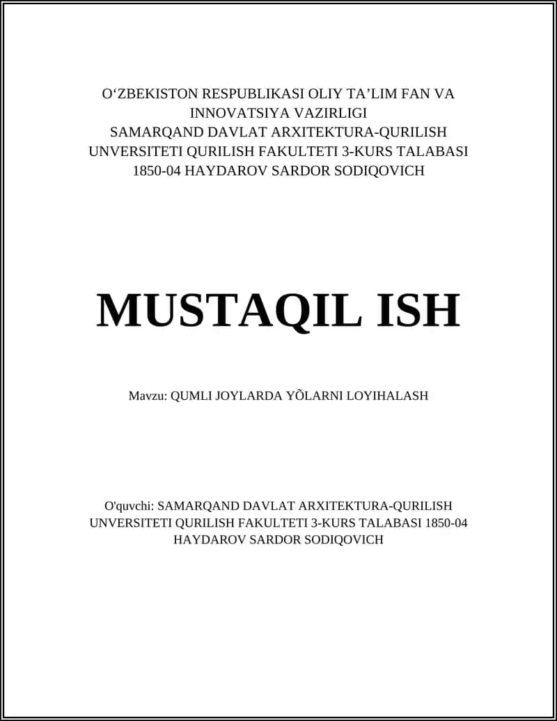 QUMLI JOYLARDA YÕLARNI LOYIHALASH 1