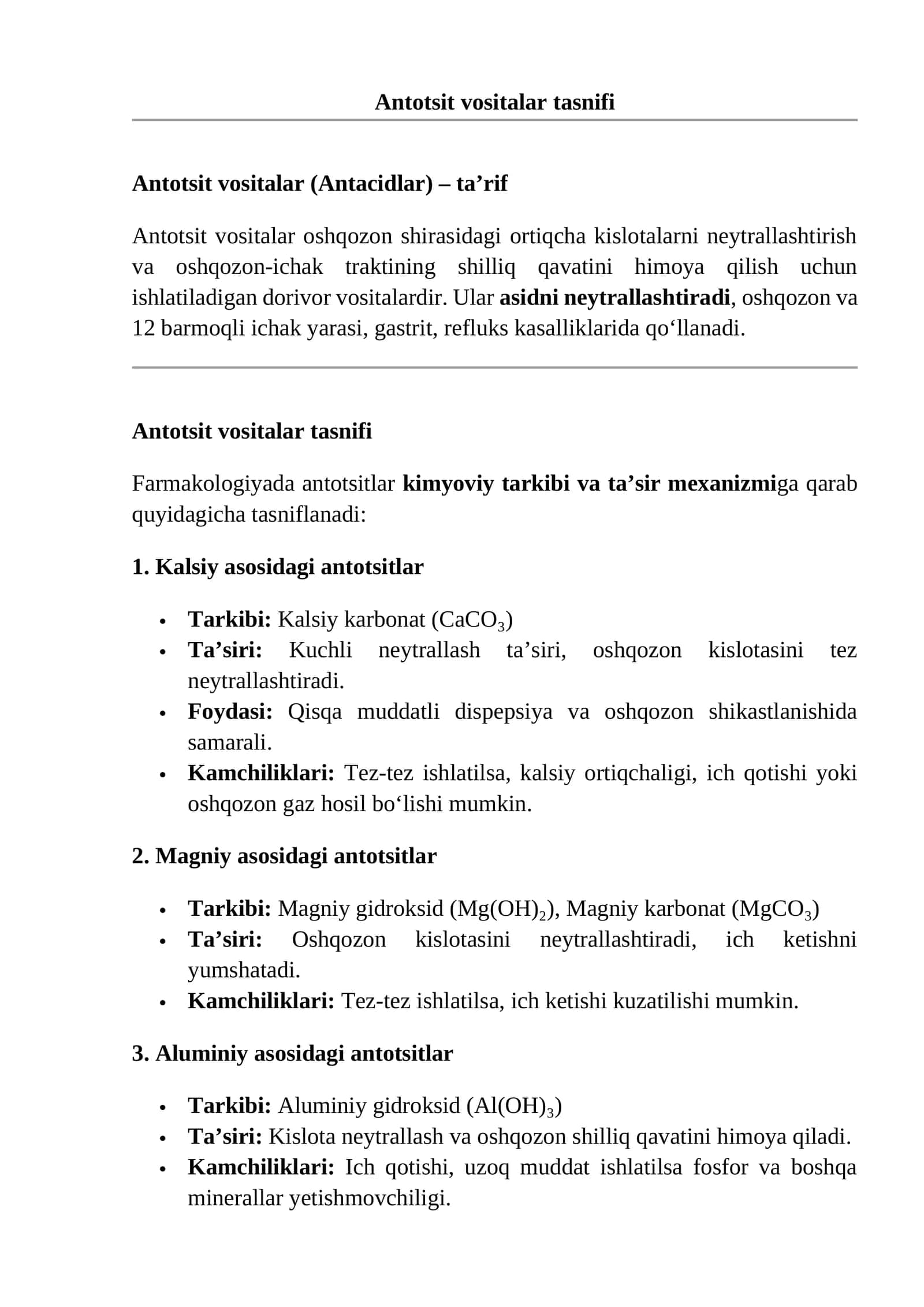 Antotsit vositalar (Antacidlar) 1