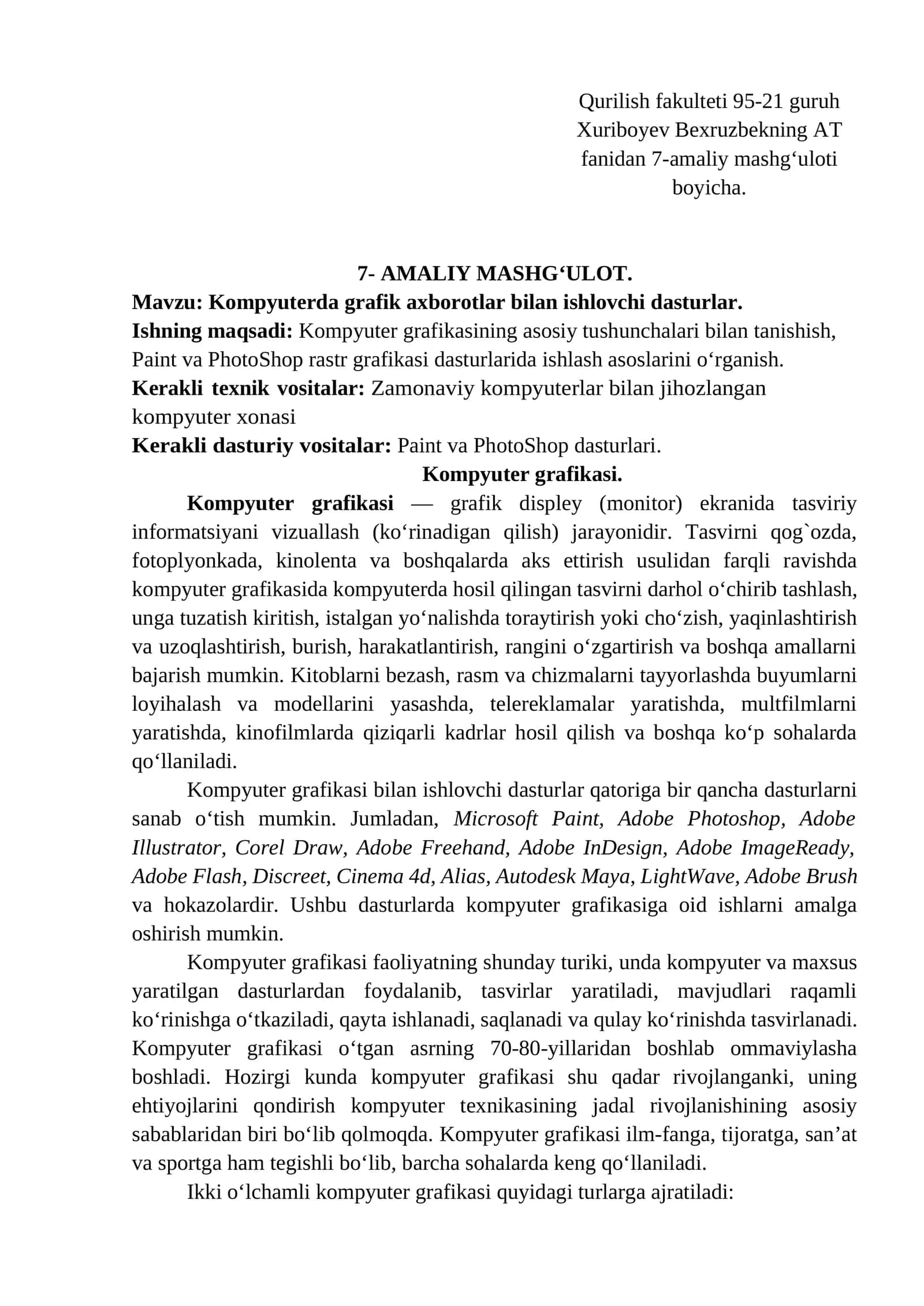 Kompyuterda grafik axborotlar bilan ishlovchi dasturlar 1