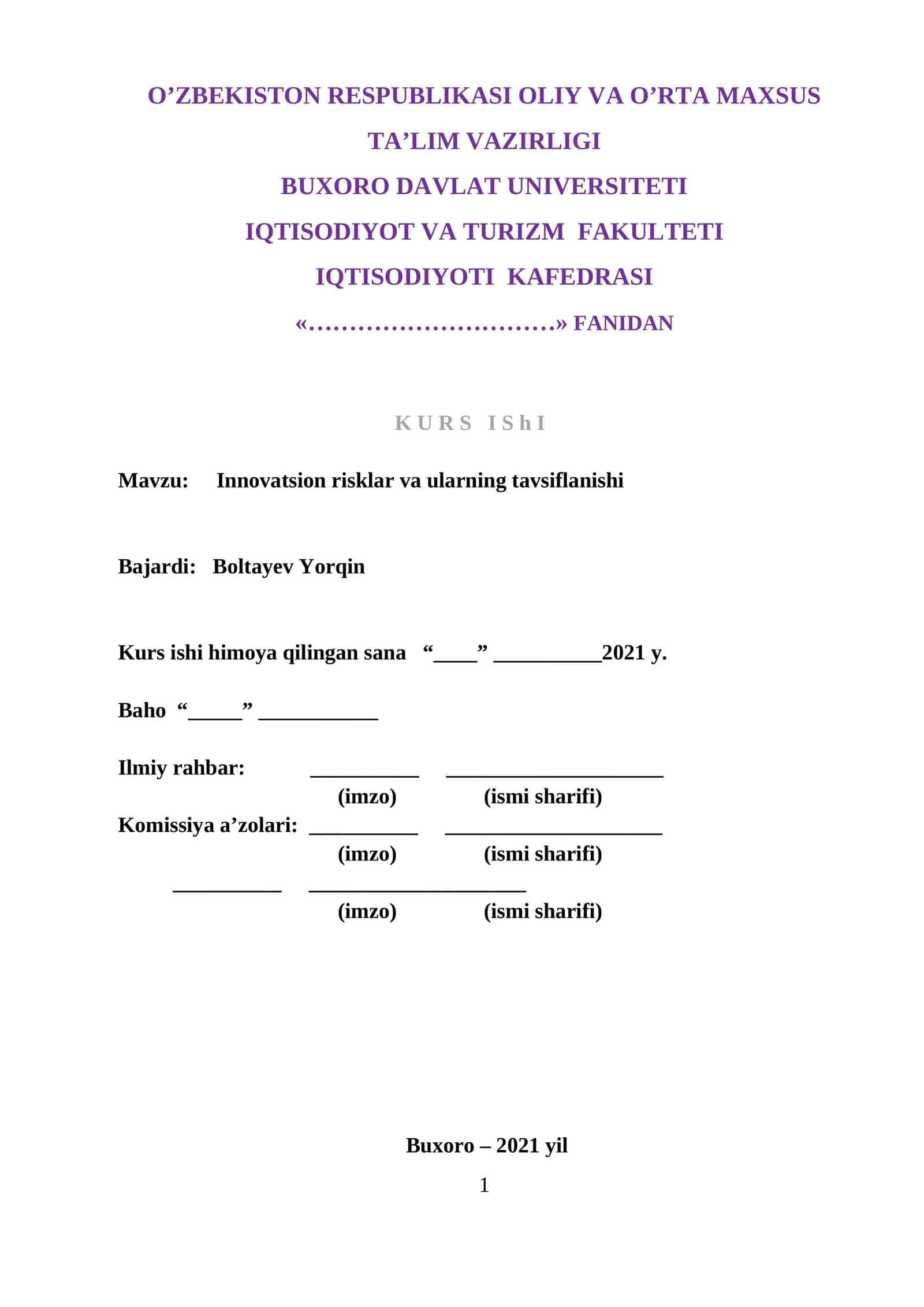 Innovatsion risklar va ularning tavsiflanishi 1