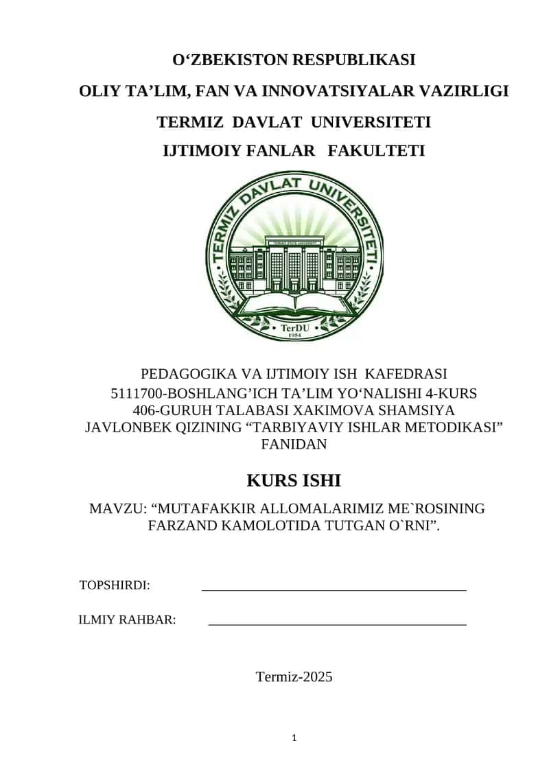 "MutaFakkir allomalarimiz me'rosining farzand kamolotida tutgan o'rni" 1