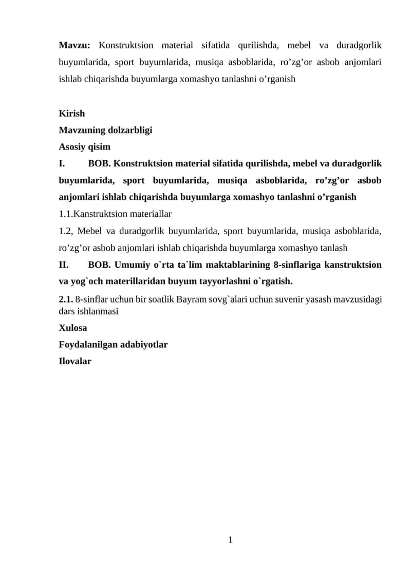Konstruktsion material sifatida qurilish 1