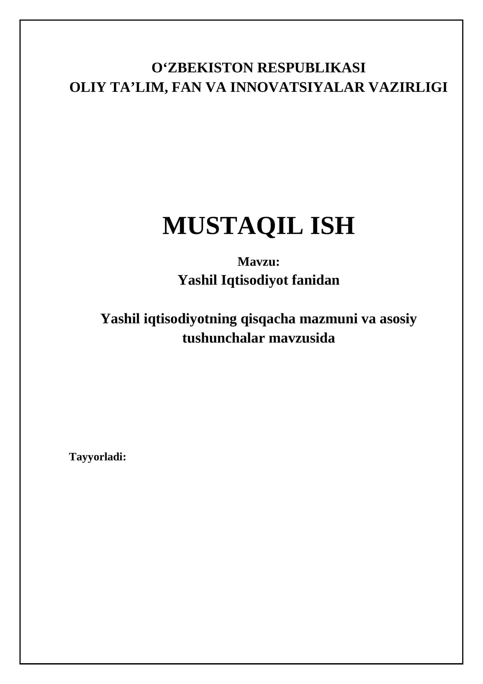 Yashil Iqtisodiyot 1