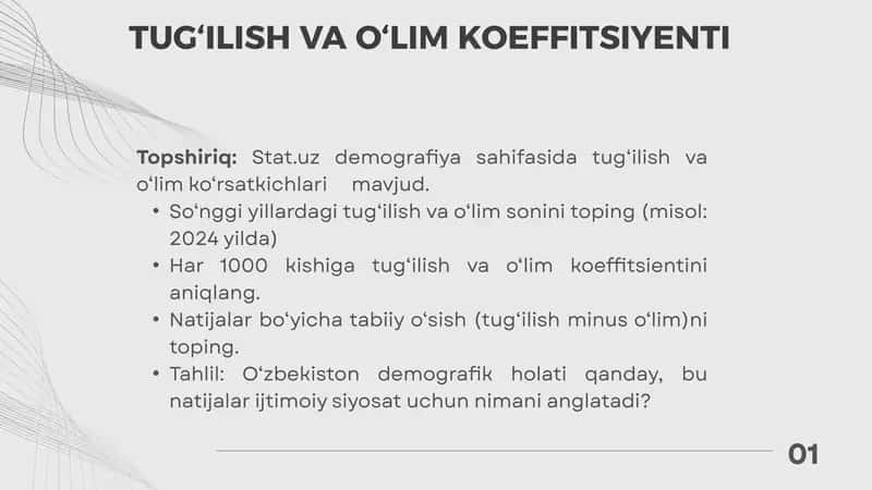 TUG‘ILISH VA O‘LIM KOEFFITSIYENTI 1