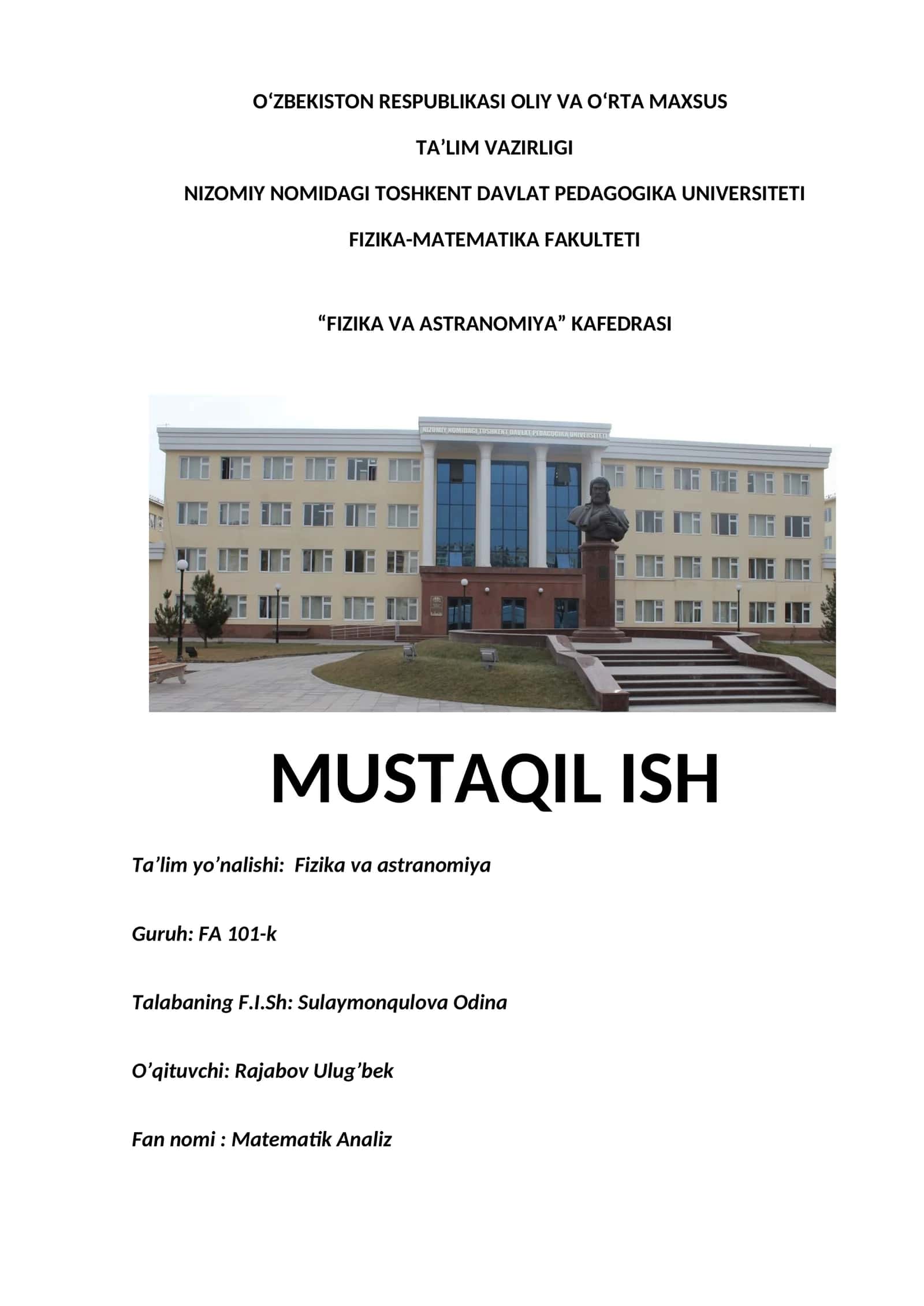 Matematik Analiz: Haqiqiy Sonlar Toplami 1