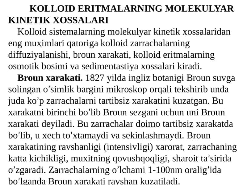 KOLLOID ERITMALARNING MOLEKULYAR KINETIK XOSSALARI 1