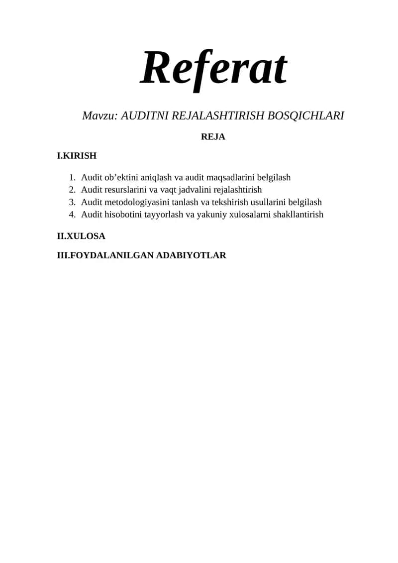 AUDITNI REJALASHTIRISH BOSQICHLARI 1