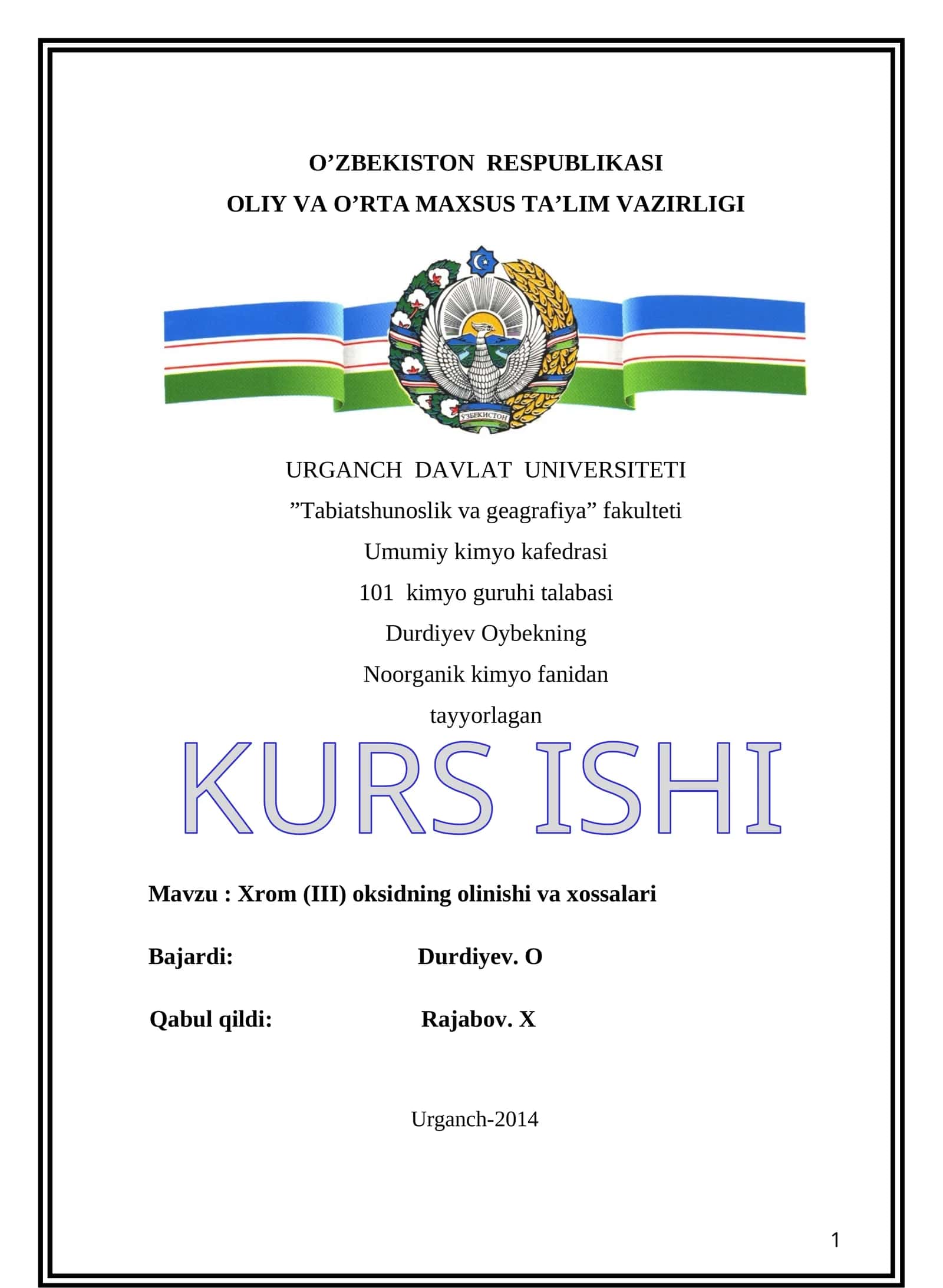 Xrom (III) oksidning olinishi va xossalari 1
