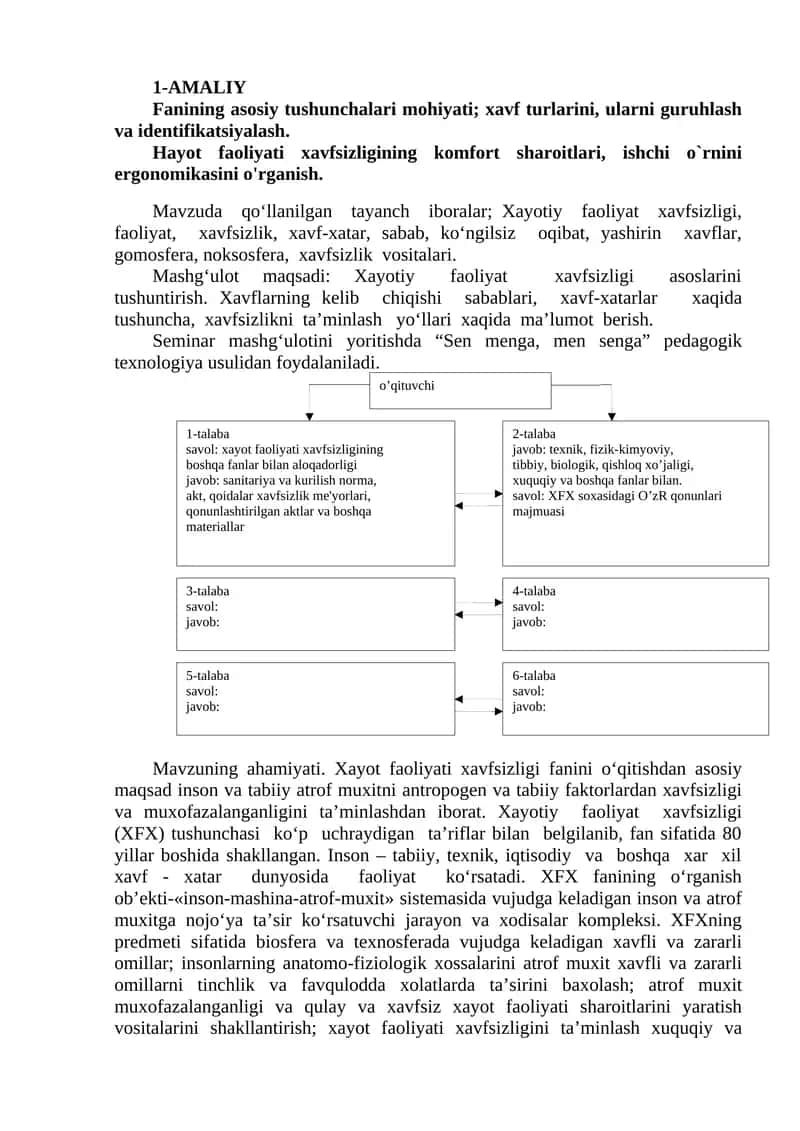 Xayotiy faoliyat xavfsizligi 1