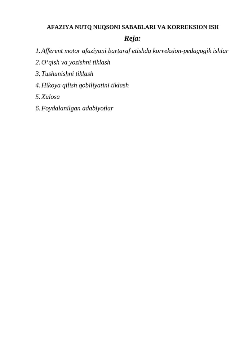 Afferent motor afaziyani bartaraf etishda korreksion-pedagogik ishlar 1