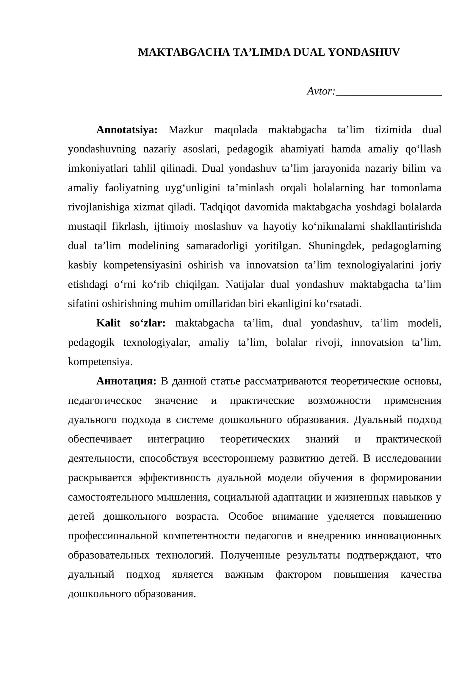MAKTABGACHA TAʼLIMDA DUAL YONDASHUV 1