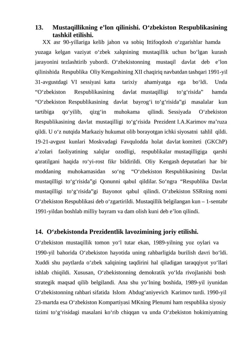 Mustaqillikning e’lon qilinishi 1