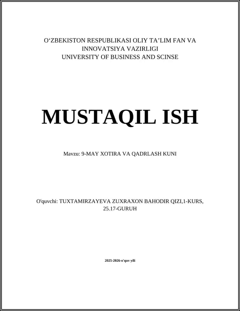 9-MAY XOTIRA VA QADRLASH KUNI 1