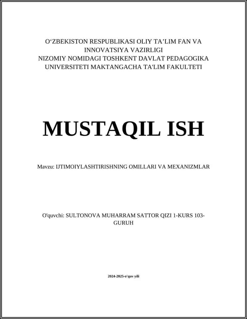 Ijtimoiylashtirishning omillari va mexanizmlar 1