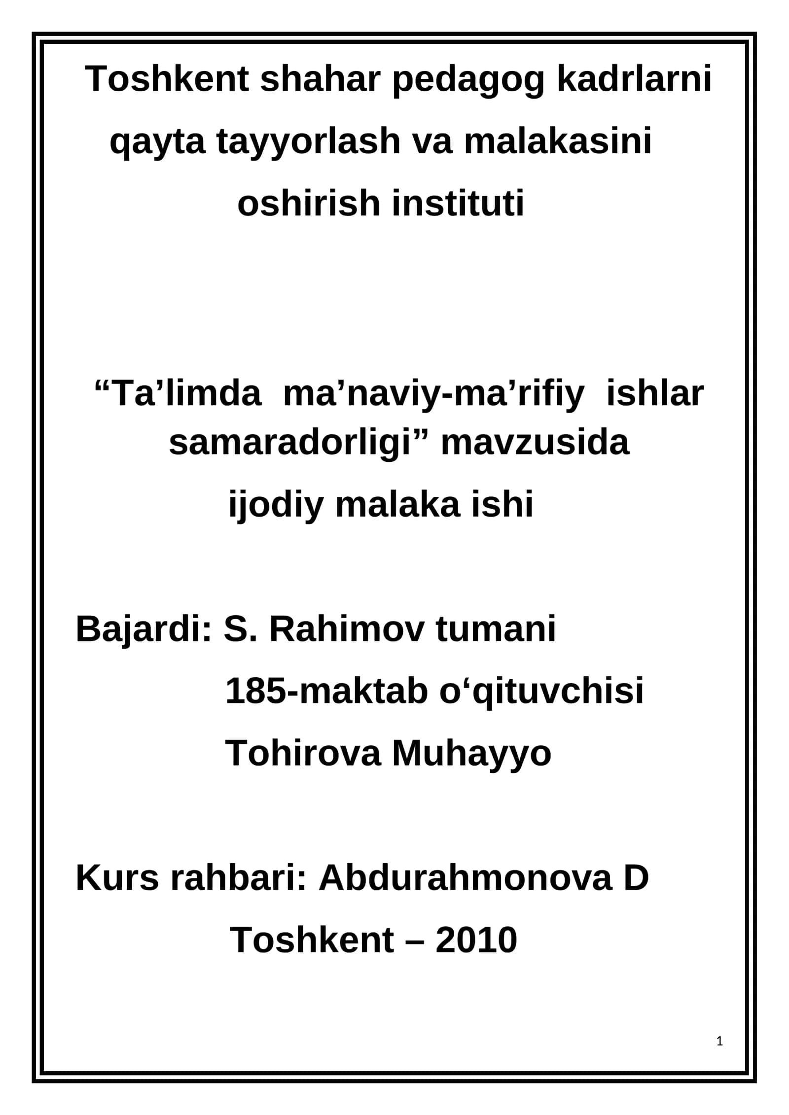 Ta’limda ma’naviy-ma’rifiy ishlar samaradorligi 1