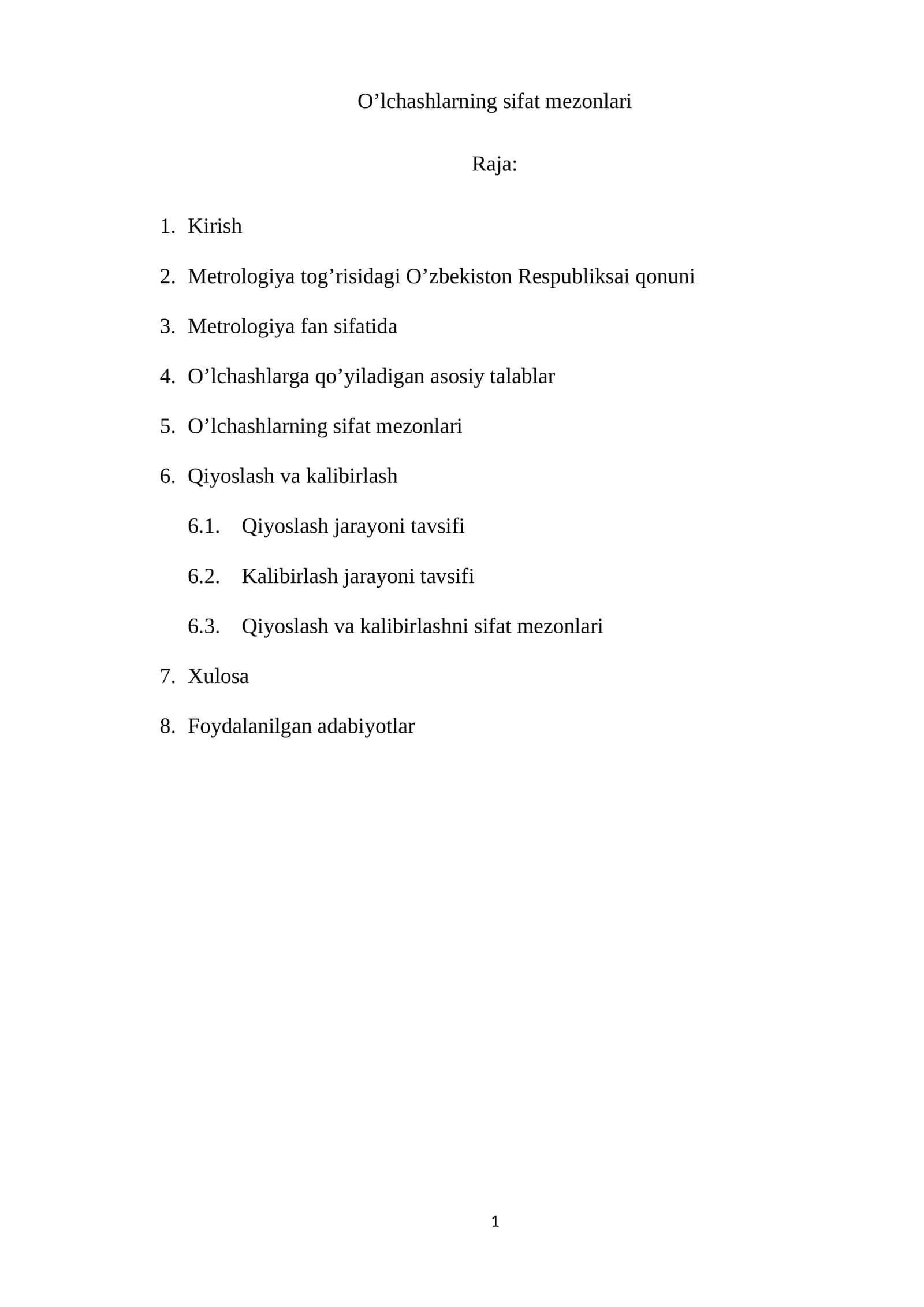 O'lchash sifat mezonlari 1