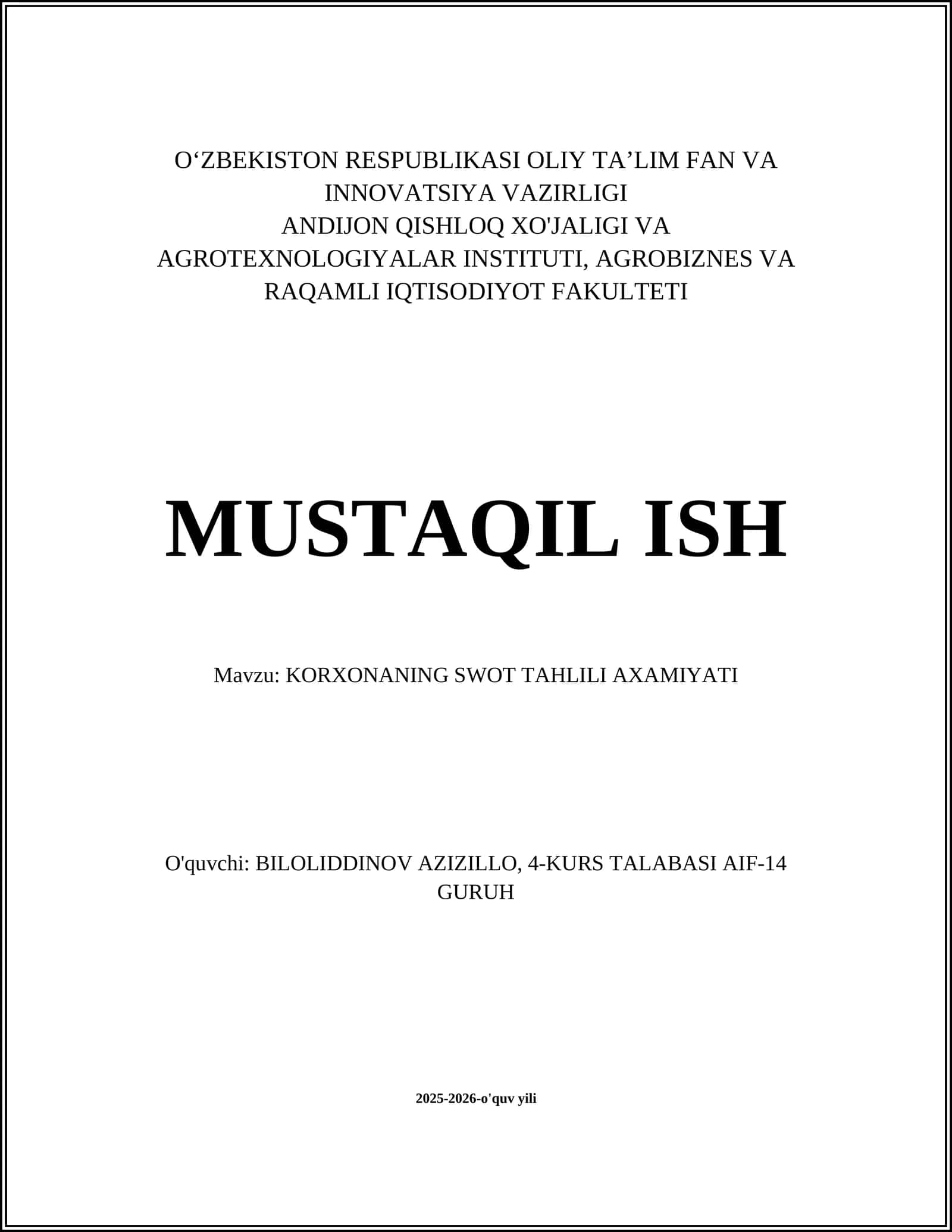 KORXONANING SWOT TAHLILI AXAMIYATI 1