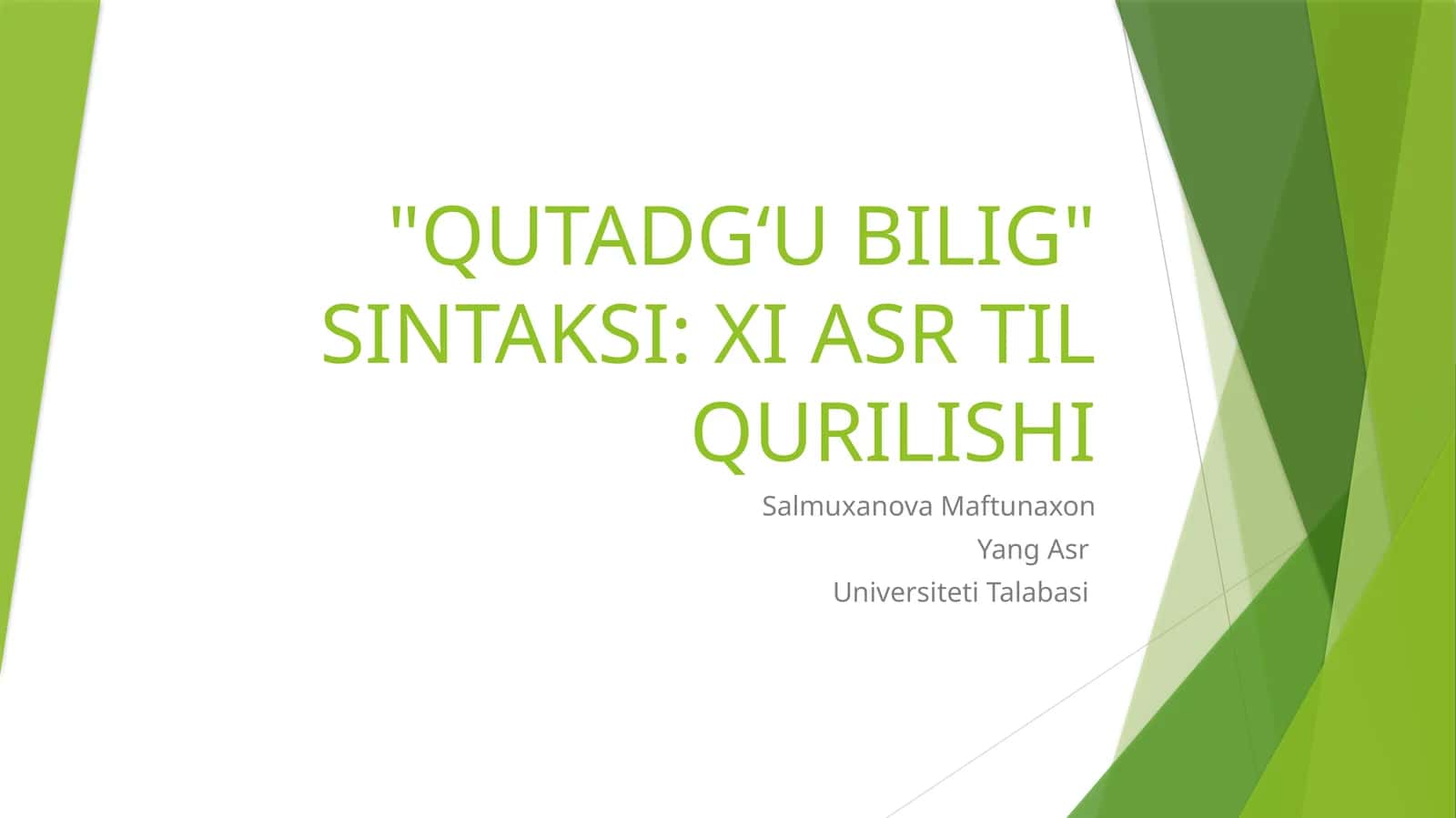 QUTADG‘U BILIG" SINTAKSI: XI ASR TIL QURILISHI 1