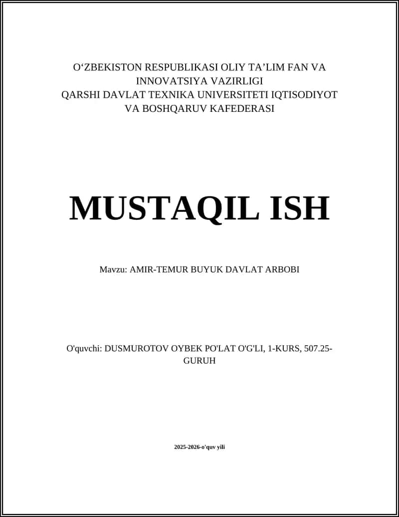 AMIR-TEMUR BUYUK DAVLAT ARBOBI 1