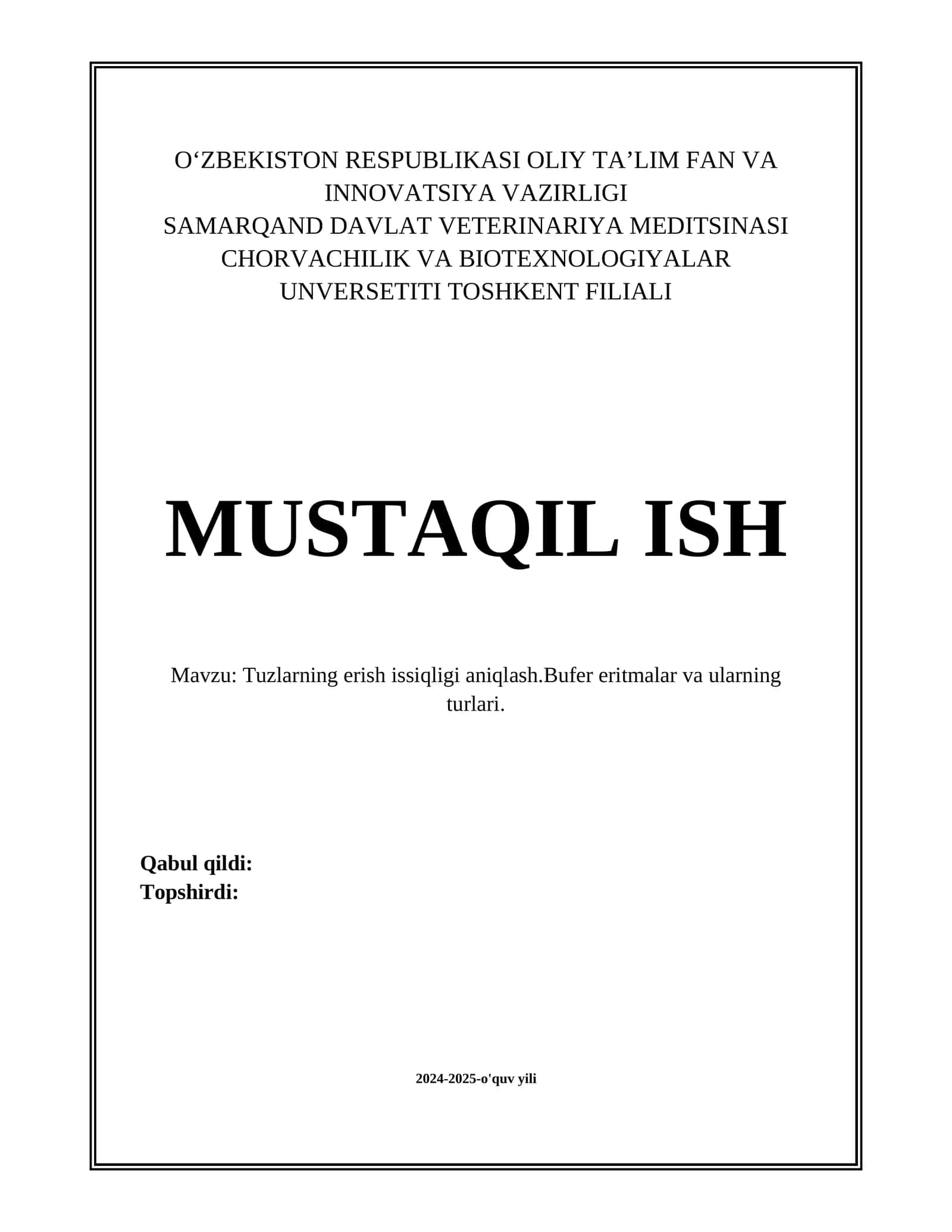 Tuzlarning erish issiqligi aniqlash 1