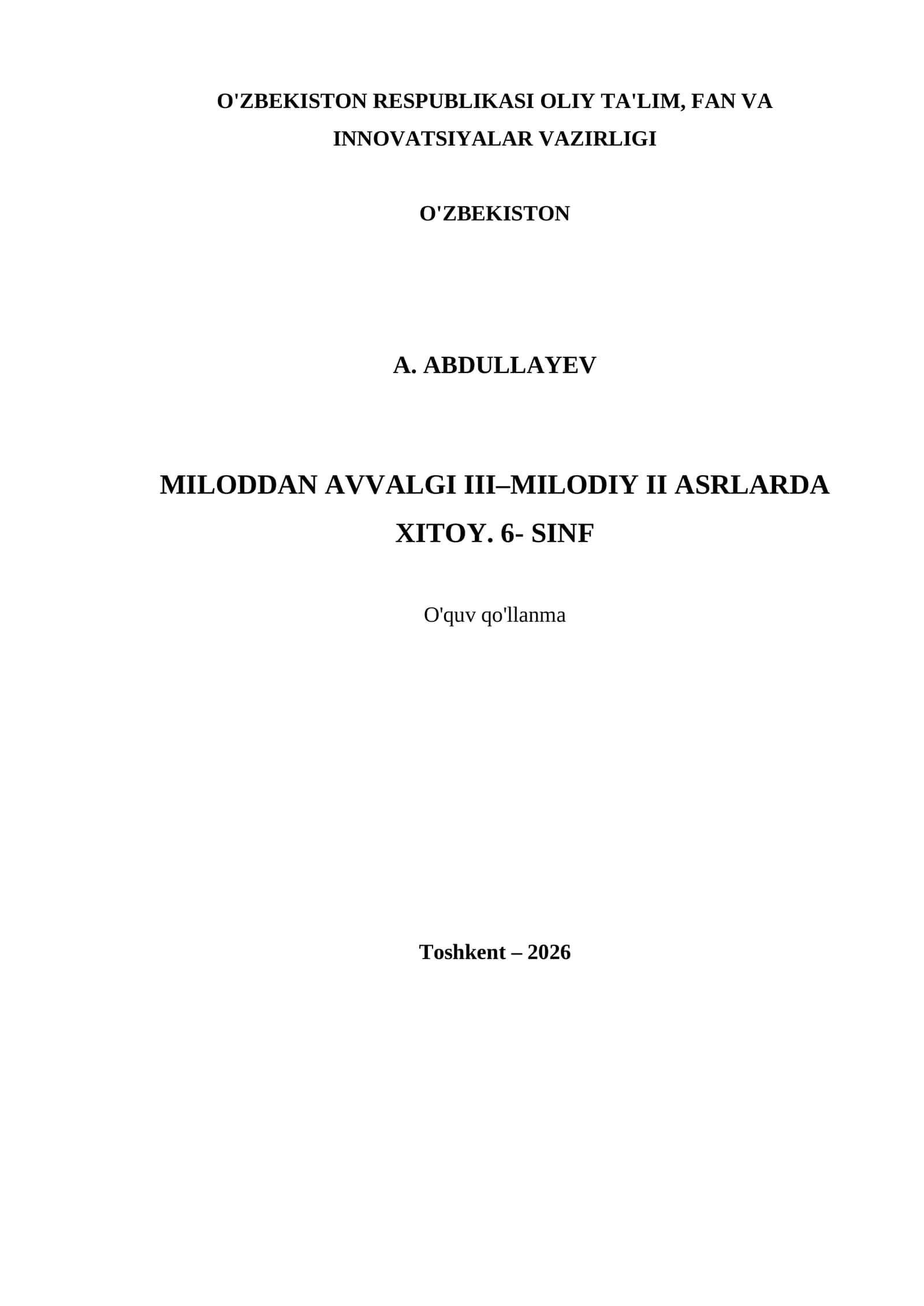 MILODDAN AVVALGI III–MILODIY II ASRLARDA XITOY. 6- SINF 1