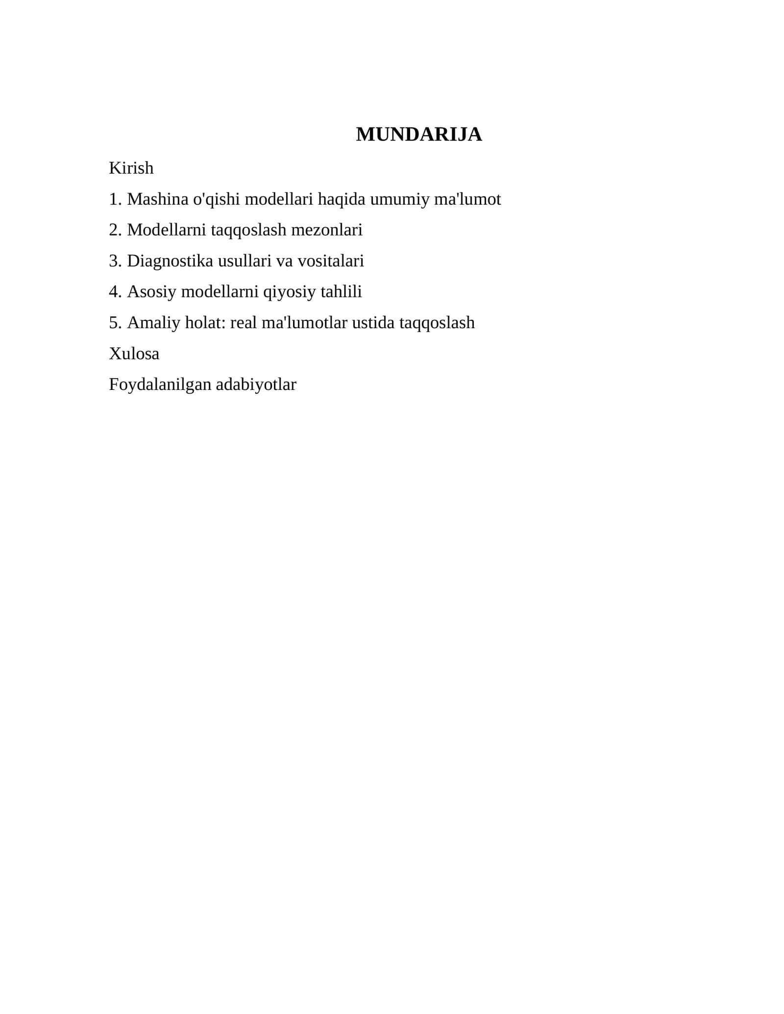 Mashina o'qishi modellari va algoritmlar 1