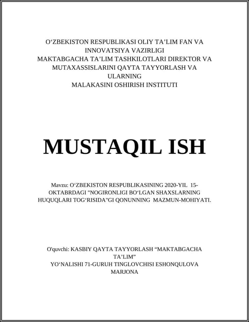 O‘ZBEKISTON RESPUBLIKASI OLIY TA’LIM FAN VA INNOVATSIYA VAZIRLIGI 1
