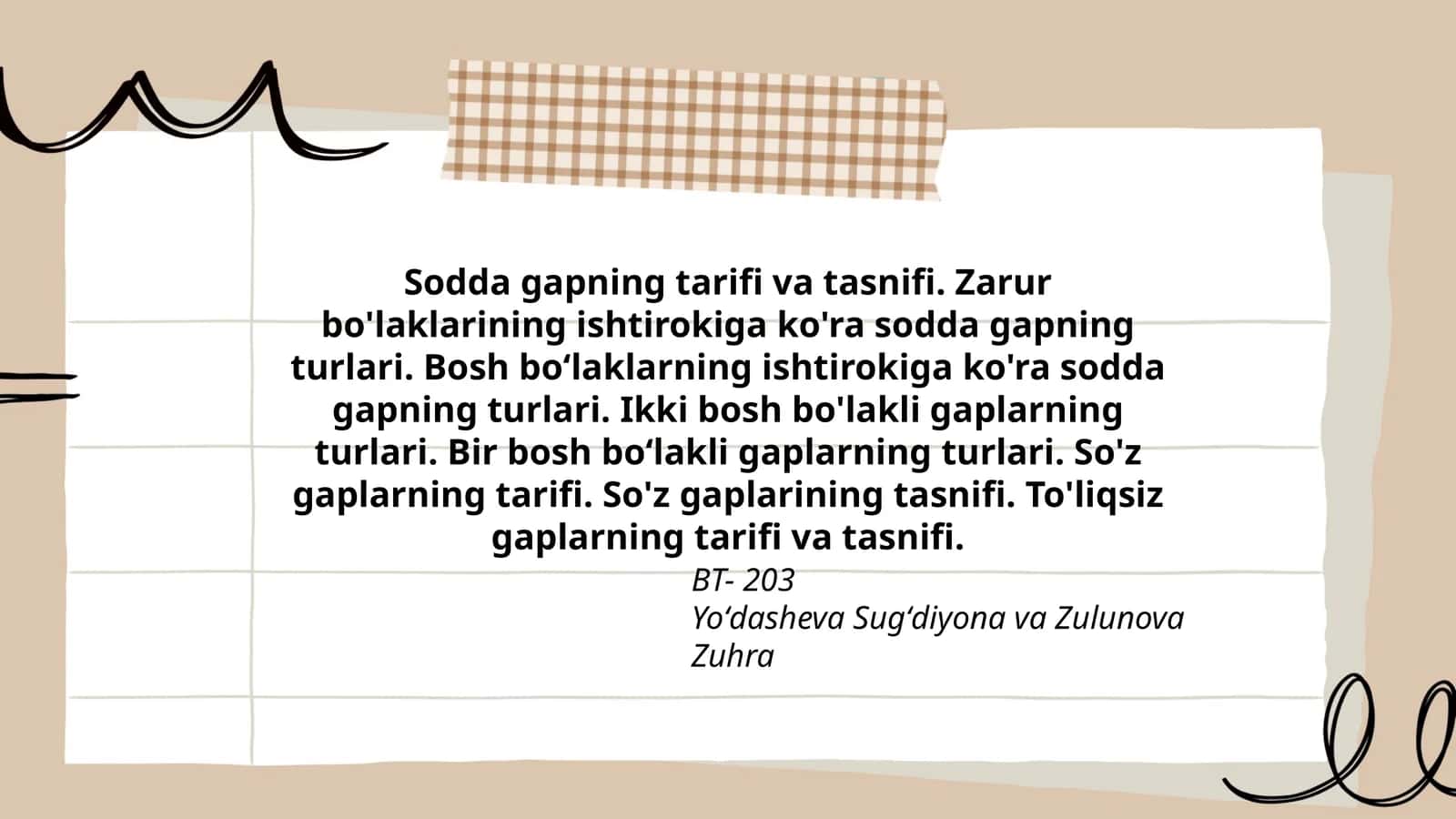 Sodda gapning tarifi va tasnifi 1