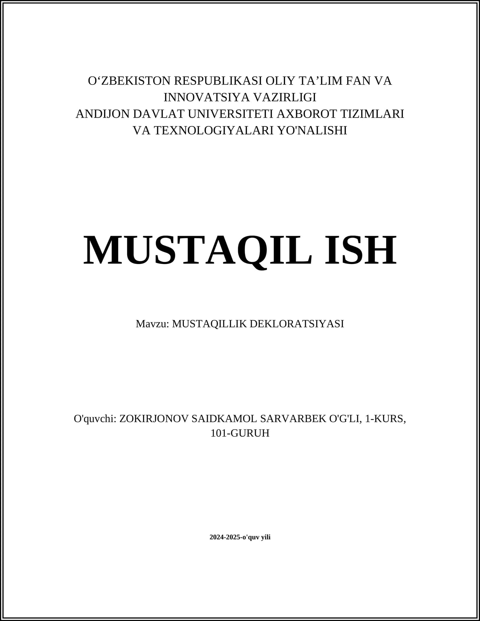 MUSTAQILLIK DEKLORATSIYASI 1
