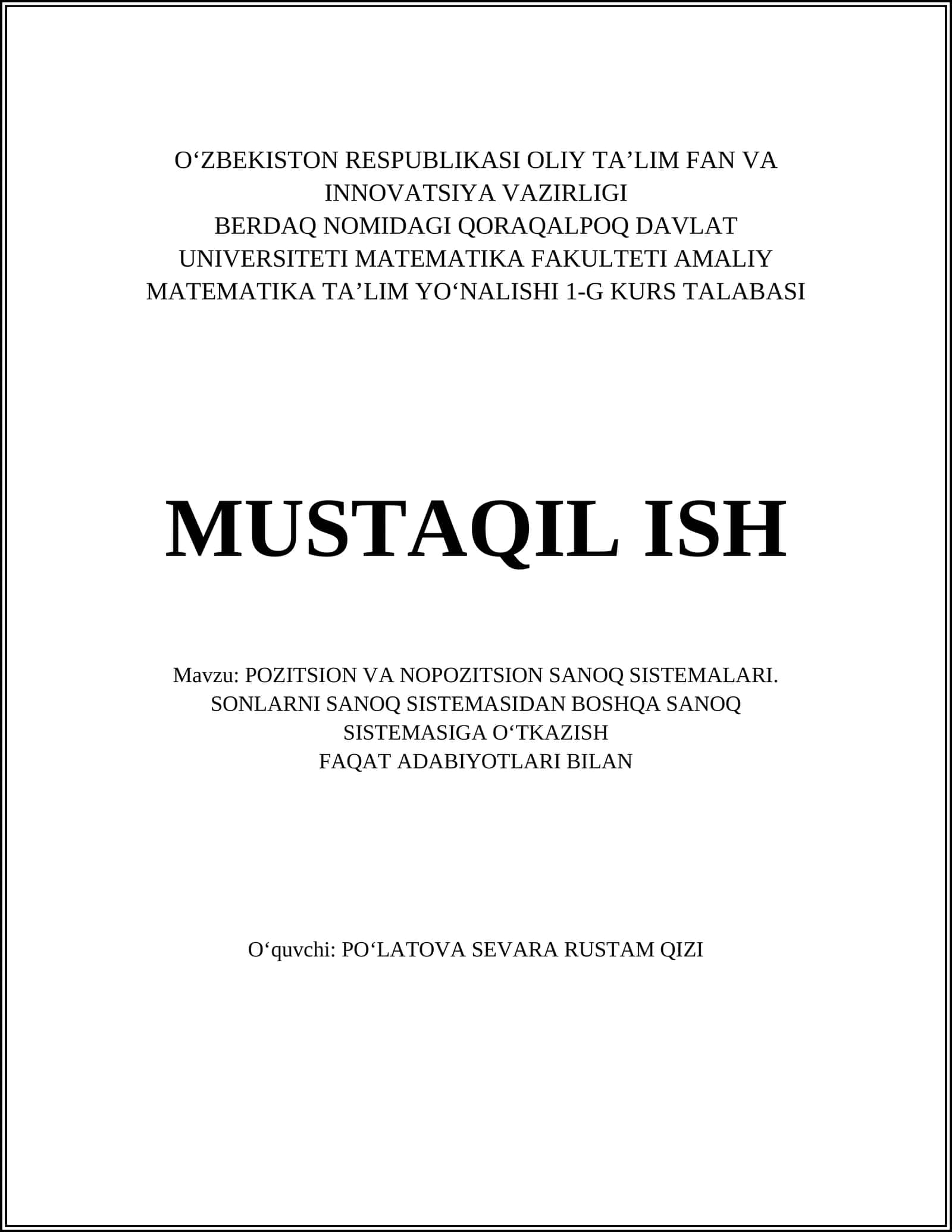 POZITSION VA NOPOZITSION SANOQ SISTEMALARI 1