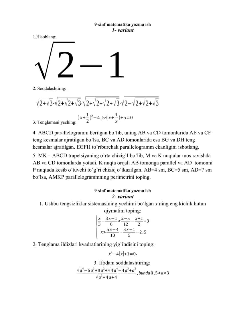 Matematikadan Olimpiada savollari 1