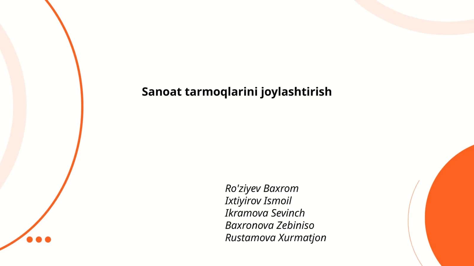 Sanoat tarmoqlarini joylashtirish 1