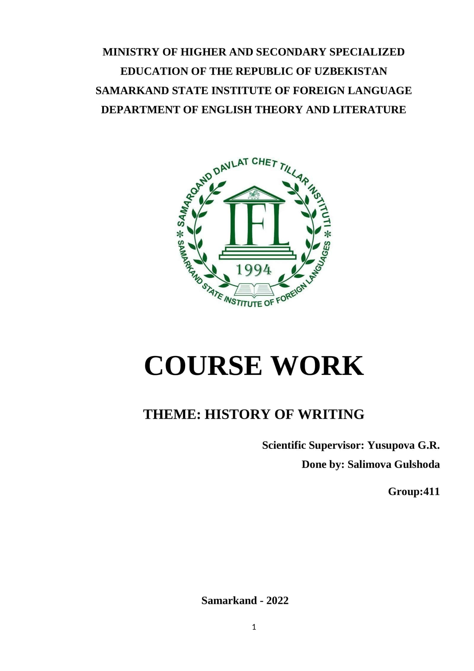 HISTORY OF WRITING 1
