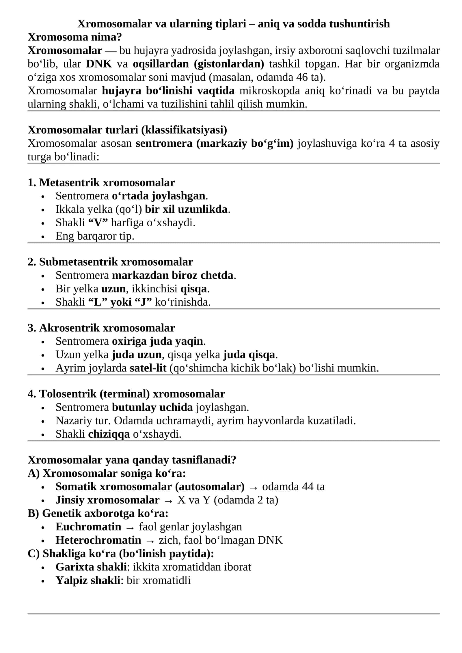 Xromosomalar va ularning tiplari – aniq va sodda tushuntirish 1